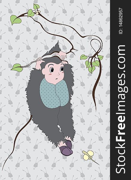 the illustration shows a little boy dressed hedgehog, is a vector illustration work. the illustration shows a little boy dressed hedgehog, is a vector illustration work