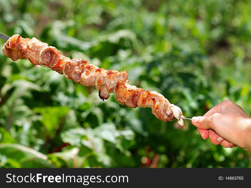 Meat Slices Prepare On Fire