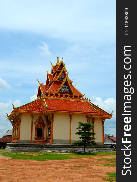 Thai Temple in Roi Et province with clear blue day