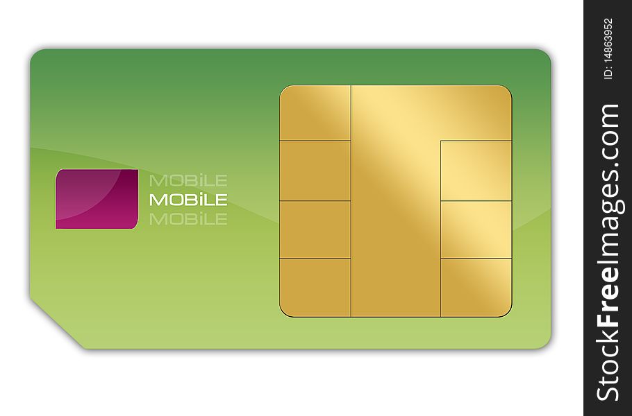 Green sim-card isolated with white background