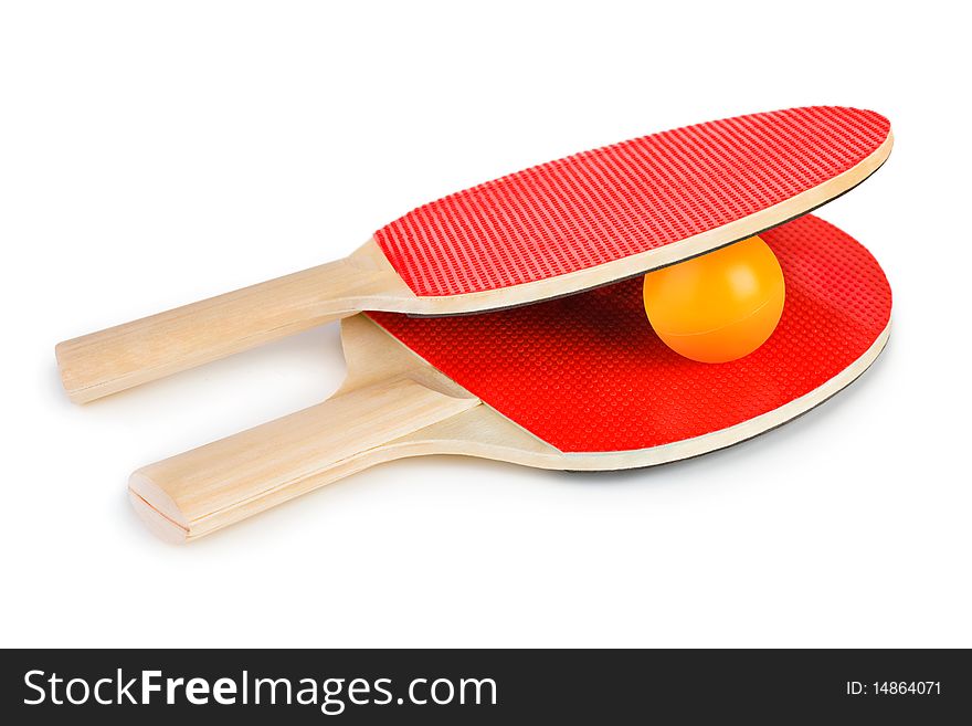 Tennis racket and ball isolated on white background
