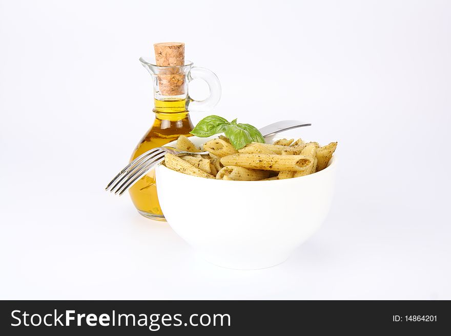 Penne with pesto and olive oil