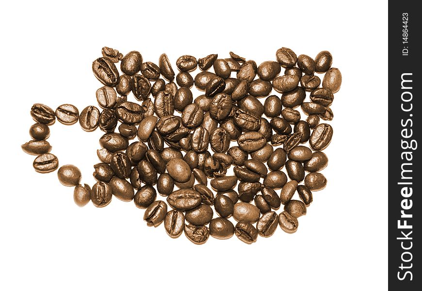 fragrant fried ripe black coffee in grains on a white background