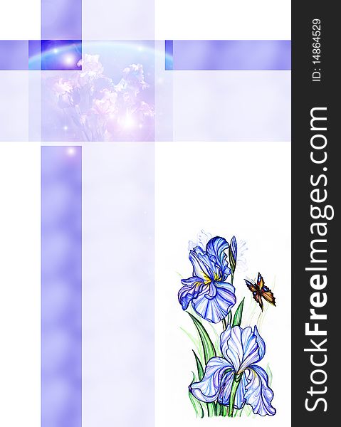 Iris Flowers And Butterfly