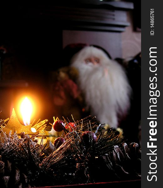 Flame burning in the centre of a christmas decoration. Flame burning in the centre of a christmas decoration