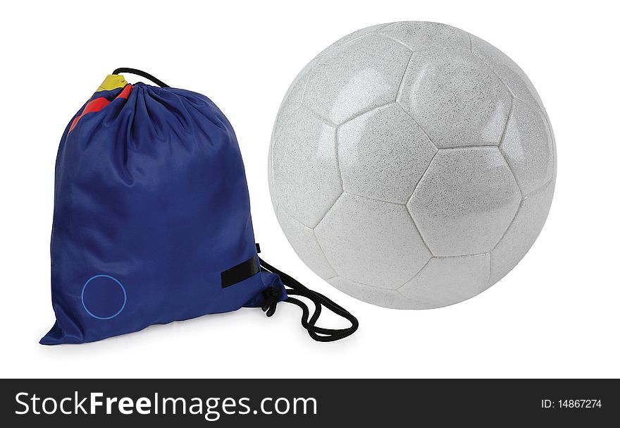 Blue handbag with white soccer ball. Blue handbag with white soccer ball.