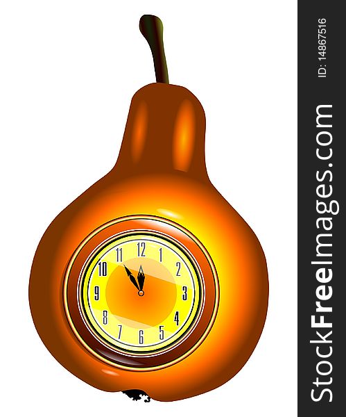 Button in the form of an orange pear with clock ve