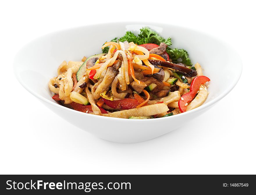 Noodles with Vegetables, Cabbage, Mushrooms and Paprika