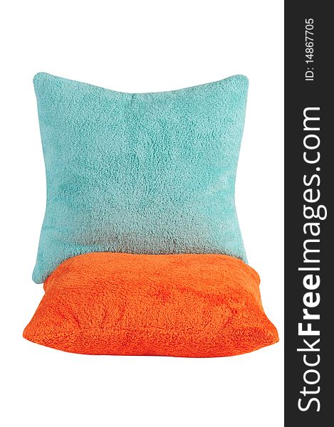 Two colorful pillows isolated over white. Two colorful pillows isolated over white.