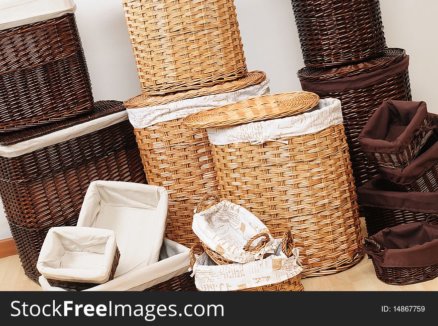 Collection of a handmade straw baskets.