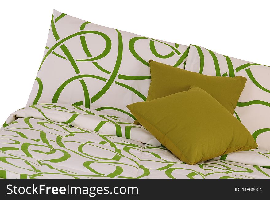 Green bed spreads with soft pillows. Green bed spreads with soft pillows.