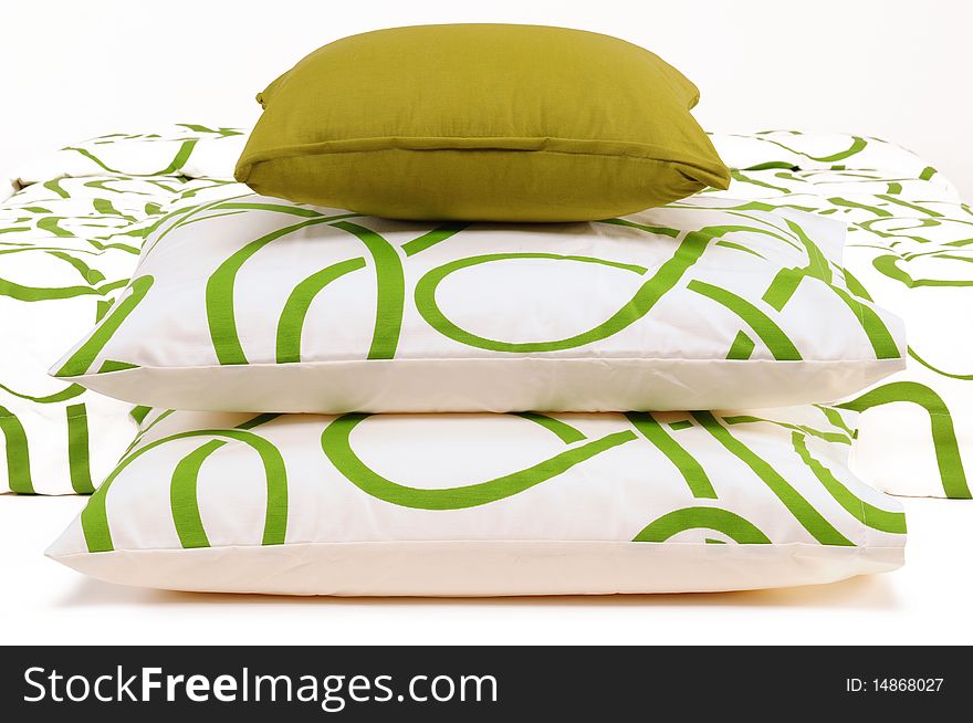 Green bed spreads with soft pillows. Green bed spreads with soft pillows.