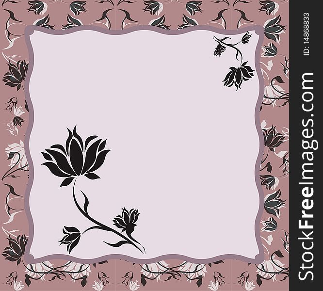 Light brown floral frame with white and black flowers. Light brown floral frame with white and black flowers.