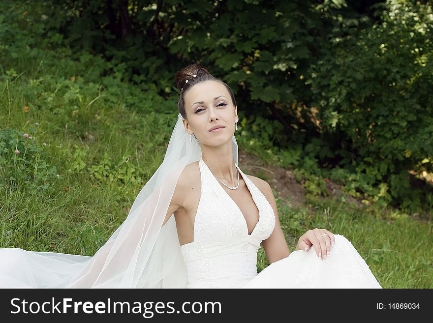 The beautiful bride in a white wedding dress. The beautiful bride in a white wedding dress