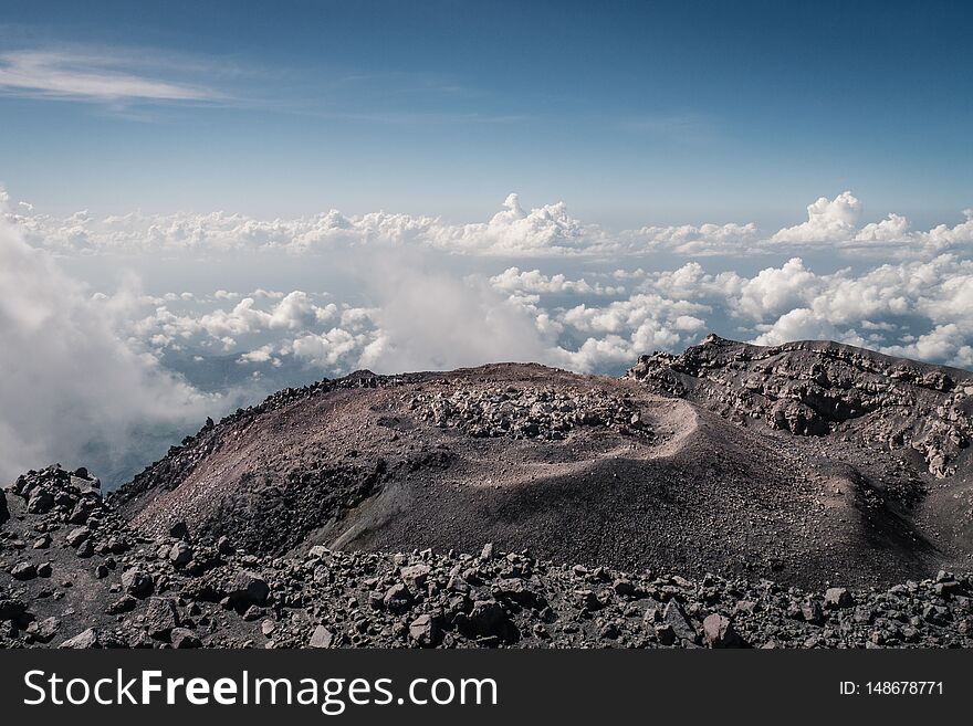 The crater of the volcano Semeru. View from the edge of the crater. Bromo Tengger Semeru National Park. Indonesia