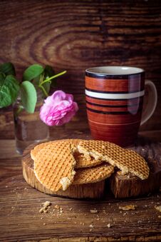 Still Life With Round Wafers On Wooden Rustic Background Royalty Free Stock Photography Still Life With Round Wafers On Wooden Rustic Background Royalty Free Stock Photography