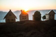 Free Decorative Small Wooden House On The Sunset Background Stock Photo - 148693730