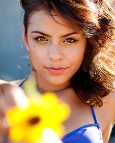 Young Woman Holding A Sunflower Stock Photography Young Woman Holding A Sunflower Stock Photography