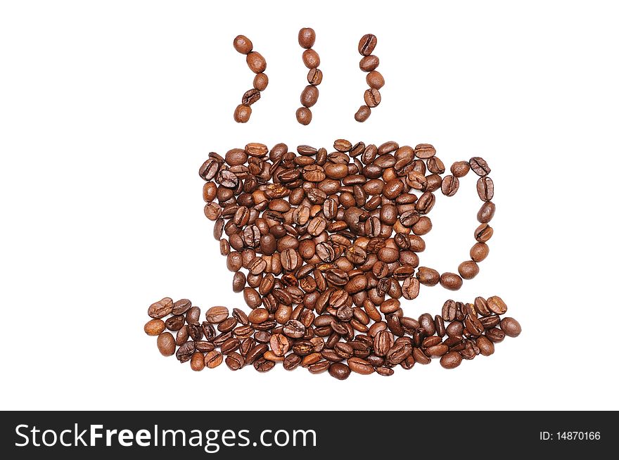 Isolated cup of brown roasted coffee beans. Isolated cup of brown roasted coffee beans