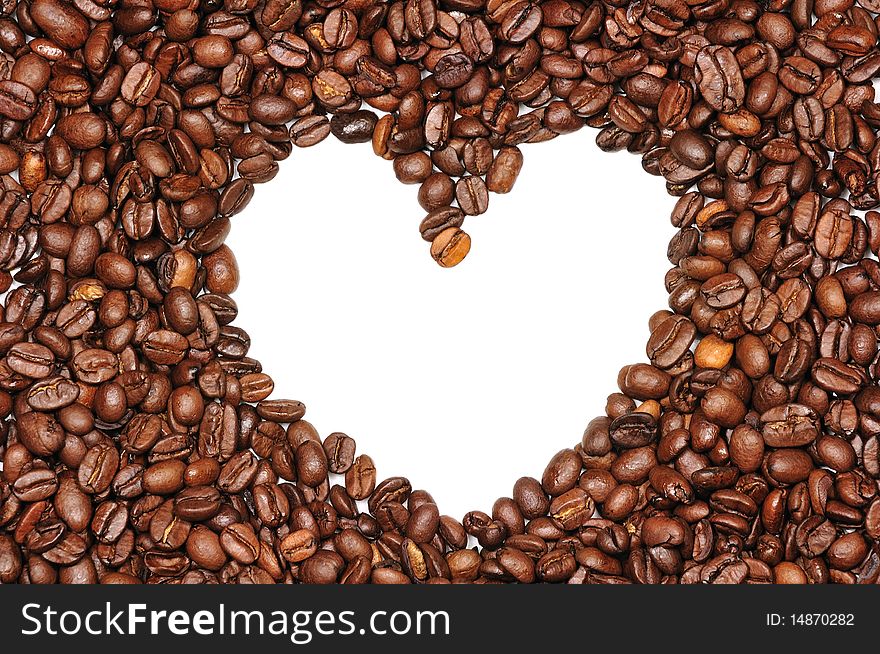 White image of heart in coffee beans