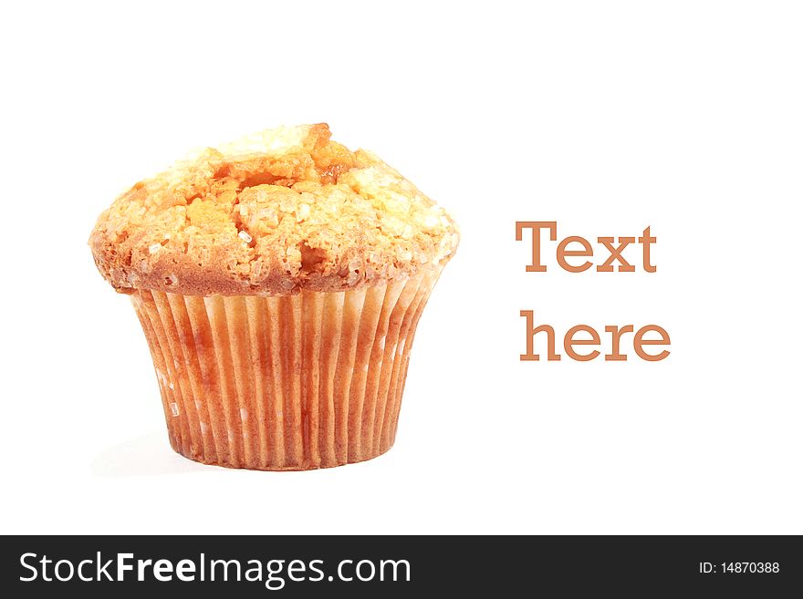 Sugar muffin isolated on white with space for text