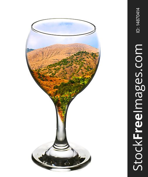 Wineglass With Vineyard Inside.