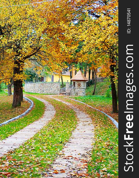 Calm park with autumn color trees. Calm park with autumn color trees