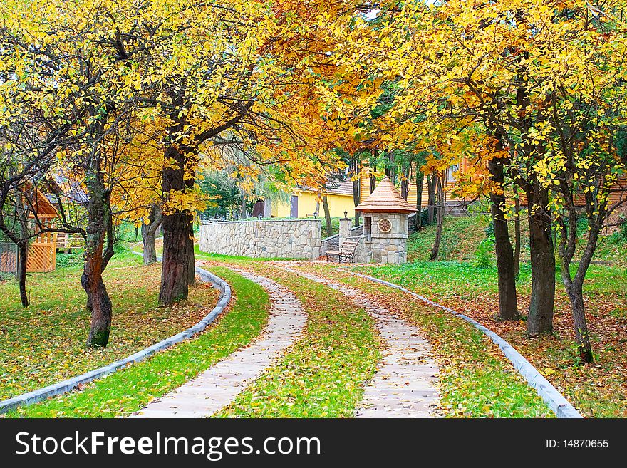 Calm park with autumn color trees. Calm park with autumn color trees