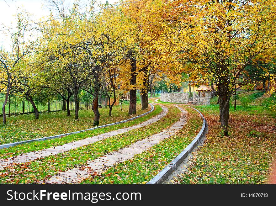 Calm park with autumn color trees. Calm park with autumn color trees