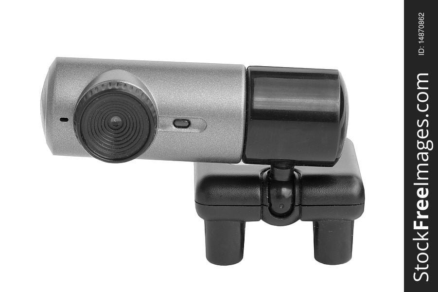 A small web camera to the computer on a white background. A small web camera to the computer on a white background