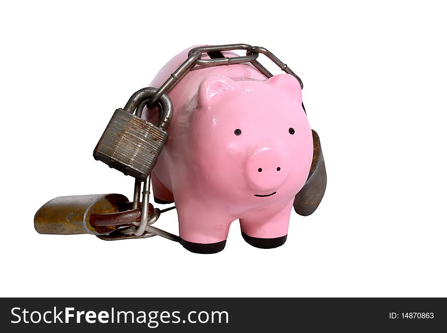 Piggy bank with heavy locks on it. Piggy bank with heavy locks on it