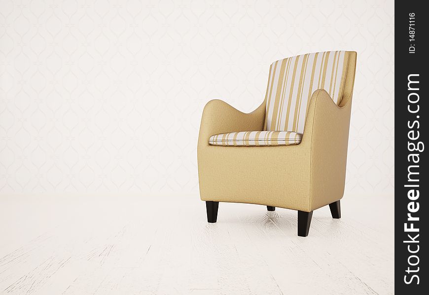 Retro armchair in room on white background