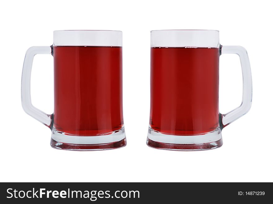 Two glasses of cold karkade on a white background. Two glasses of cold karkade on a white background