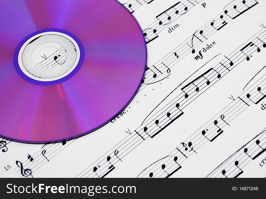 Cd or dvd drive and musical notes, isolated