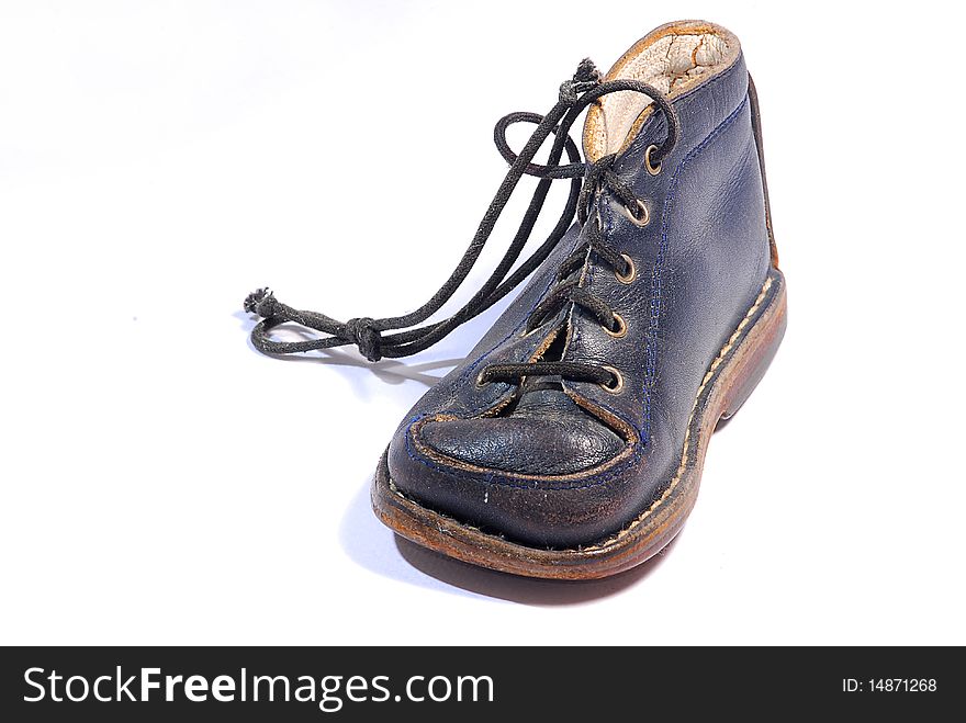 Blue leather childÂ´s shoe