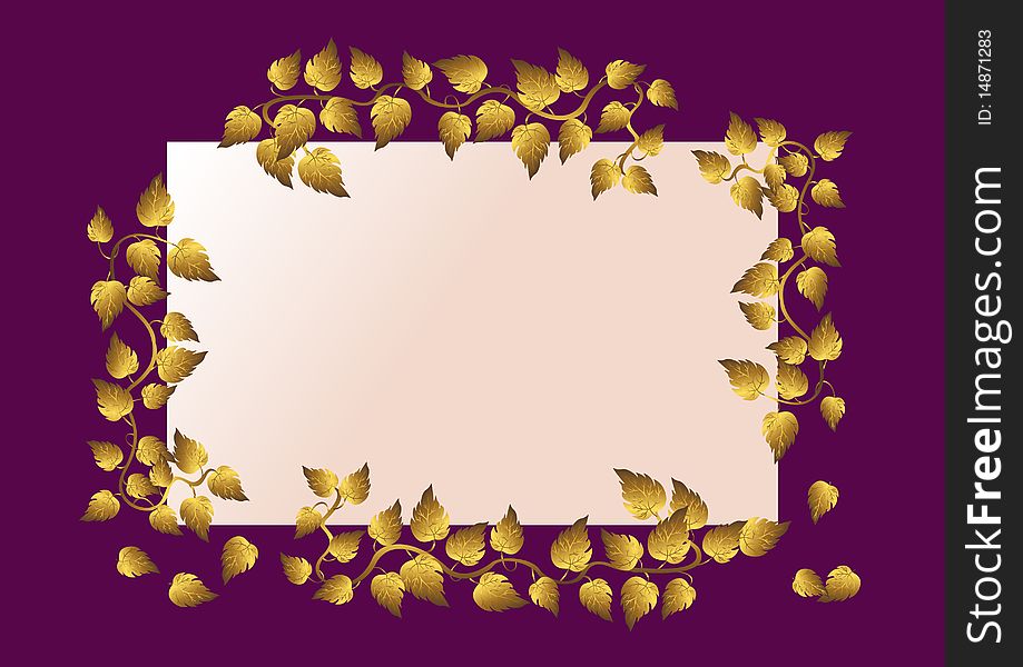 Card With Golden Leaves.  Vector Illustration.