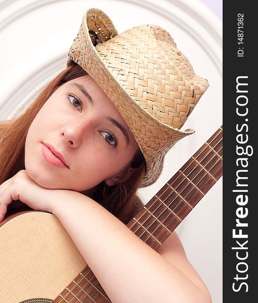 Pretty Portrait of a Girl and Her Guitar. Pretty Portrait of a Girl and Her Guitar