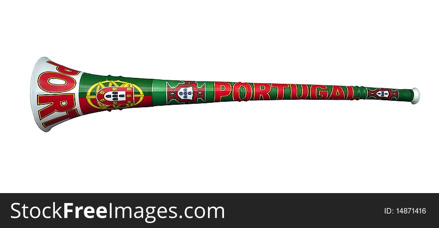 A Vuvuzela in the colours of Portugal.  Vuvuzela a cultural mass produced trumpet of South Africa.  This one was made for the Soccer World Cup 2010. A Vuvuzela in the colours of Portugal.  Vuvuzela a cultural mass produced trumpet of South Africa.  This one was made for the Soccer World Cup 2010.