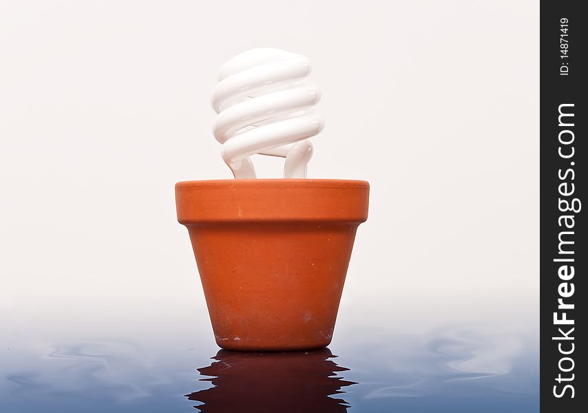 Clean Energy Conceptual image through energy efficient lightbulb in Plant pot