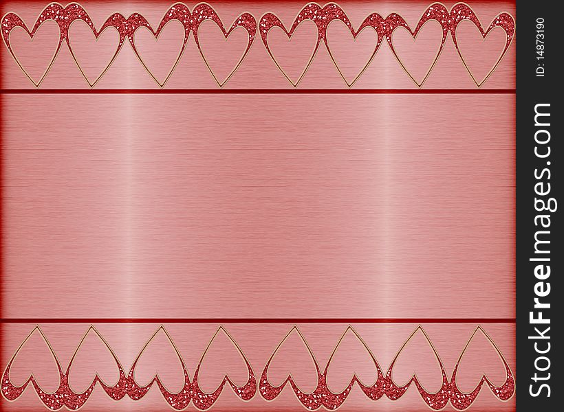 Brushed metal background in red with glittery hearts in vector format. Brushed metal background in red with glittery hearts in vector format