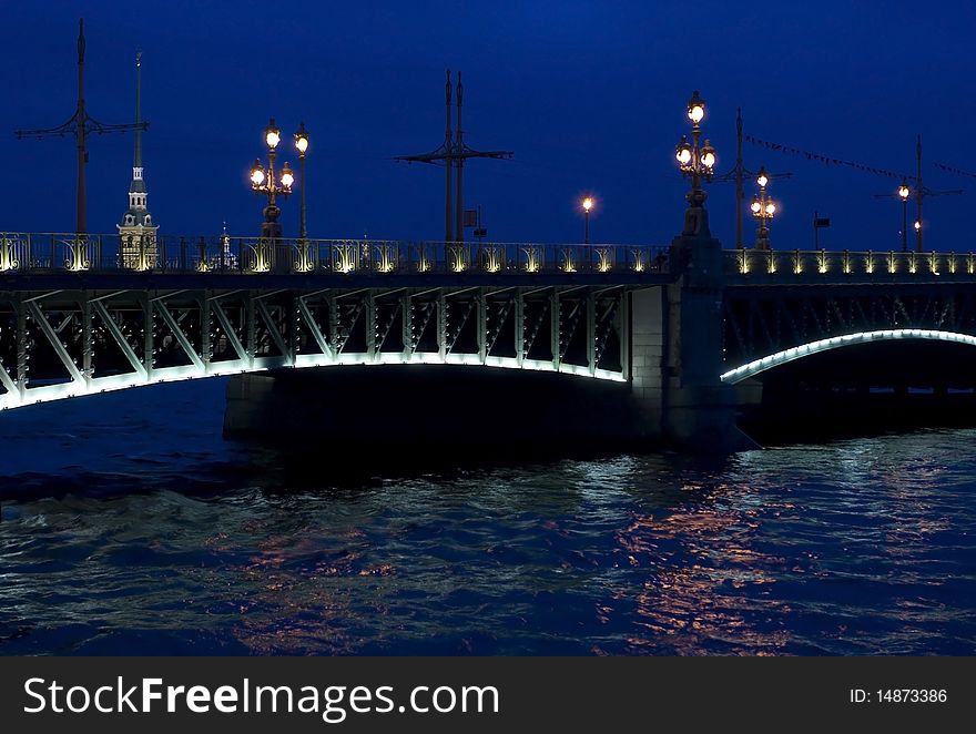 St. Petersburg, Russia. Troitskij Bridge in a white night. St. Petersburg, Russia. Troitskij Bridge in a white night