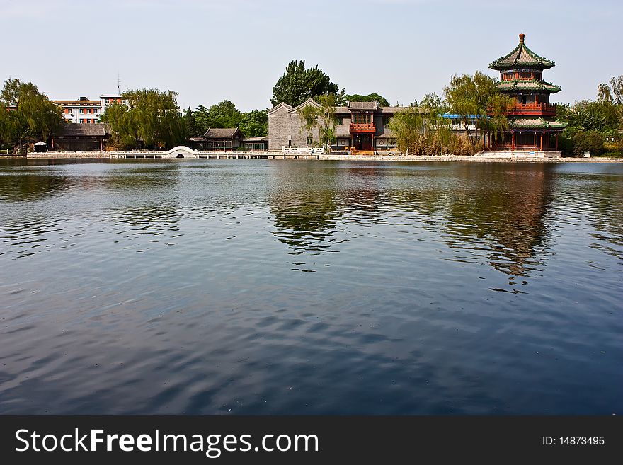 Chinese tower and lake
