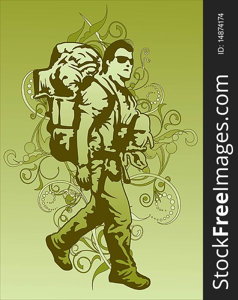 Image of a free spirit male who is backpacking for his vacation. Image of a free spirit male who is backpacking for his vacation
