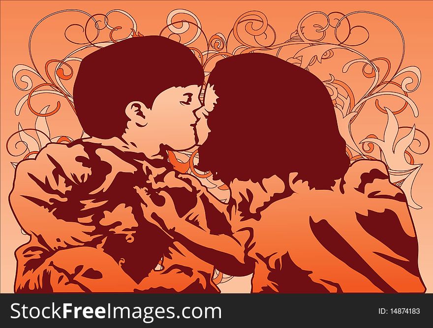 Image of a  brother and sister who kissing each other with fraternal love. Image of a  brother and sister who kissing each other with fraternal love.