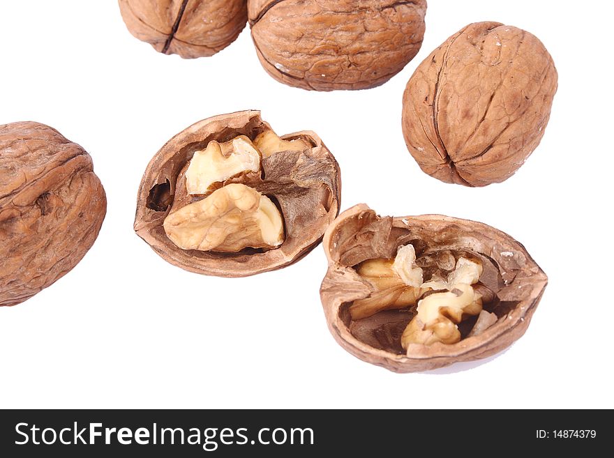 Close-up walnut on a white background