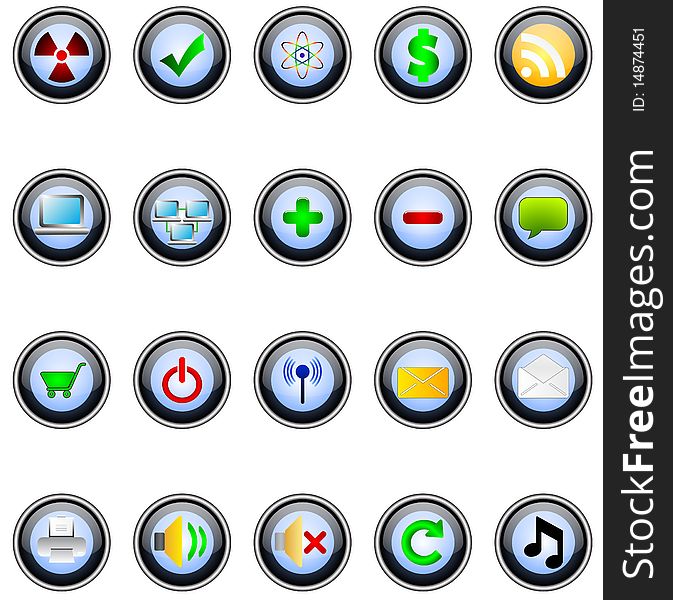 Illustration of different glass buttons over white background