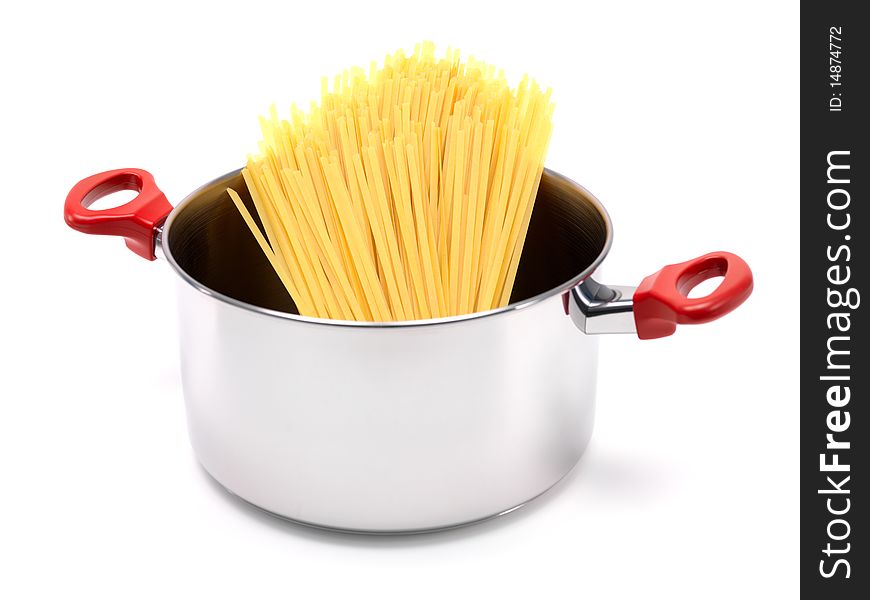 Pasta in a cooking pot ready for cooking