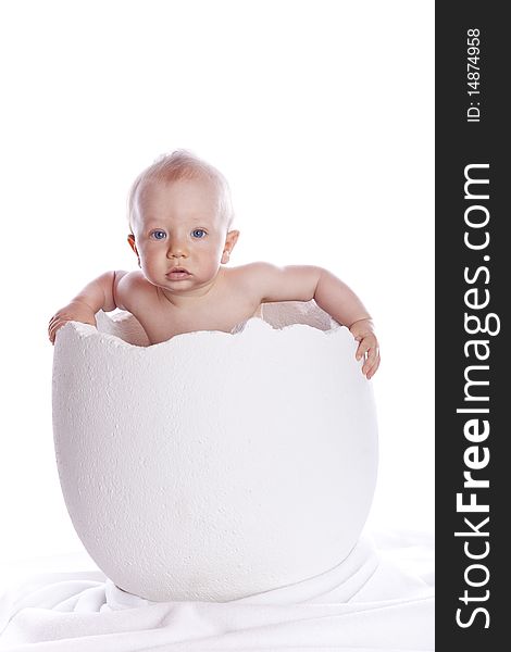 Baby Boy In Egg On White