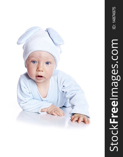 Baby Wearing Bunny Suit Isolated