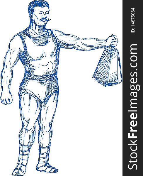 Hand drawn illustration of a strongman holding up heavy weight. Hand drawn illustration of a strongman holding up heavy weight